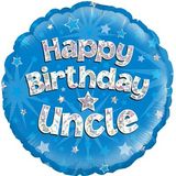 Oaktree 18inch Happy Birthday Uncle Blue Holographic - Foil Balloons